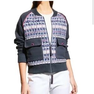 Maison Common blue Mixed-Media Metallic Bomber Jacket